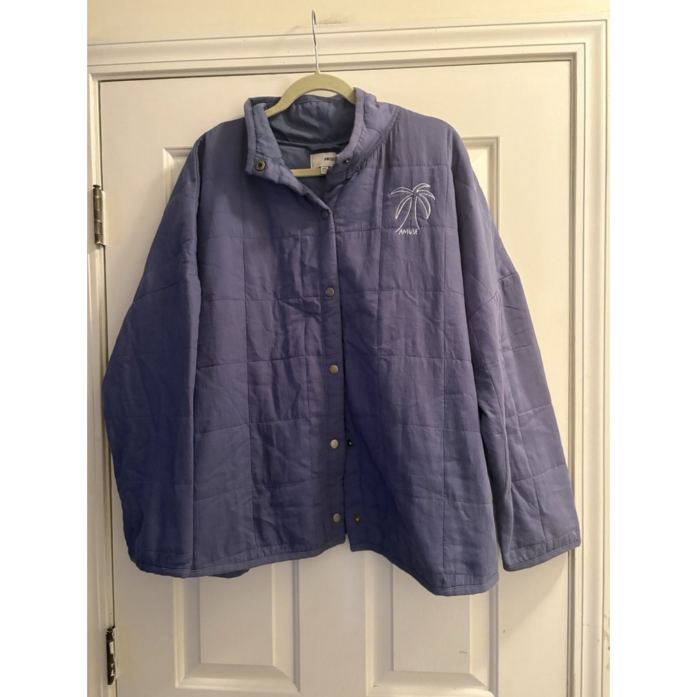 Amuse Society Blue Seabreeze Embroidered Palm Quilted Jacket Womens Size XXL
